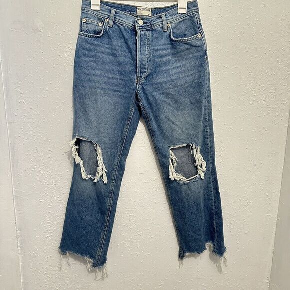 We The Free People Womens Maggie Mid Rise Straight Relaxed Jeans 27 Distressed - Picture 1 of 12